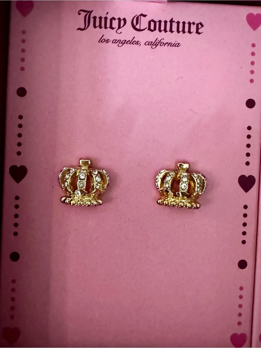 Juicy Couture Gold Crown Stud Earrings with Matching Crown Keyring